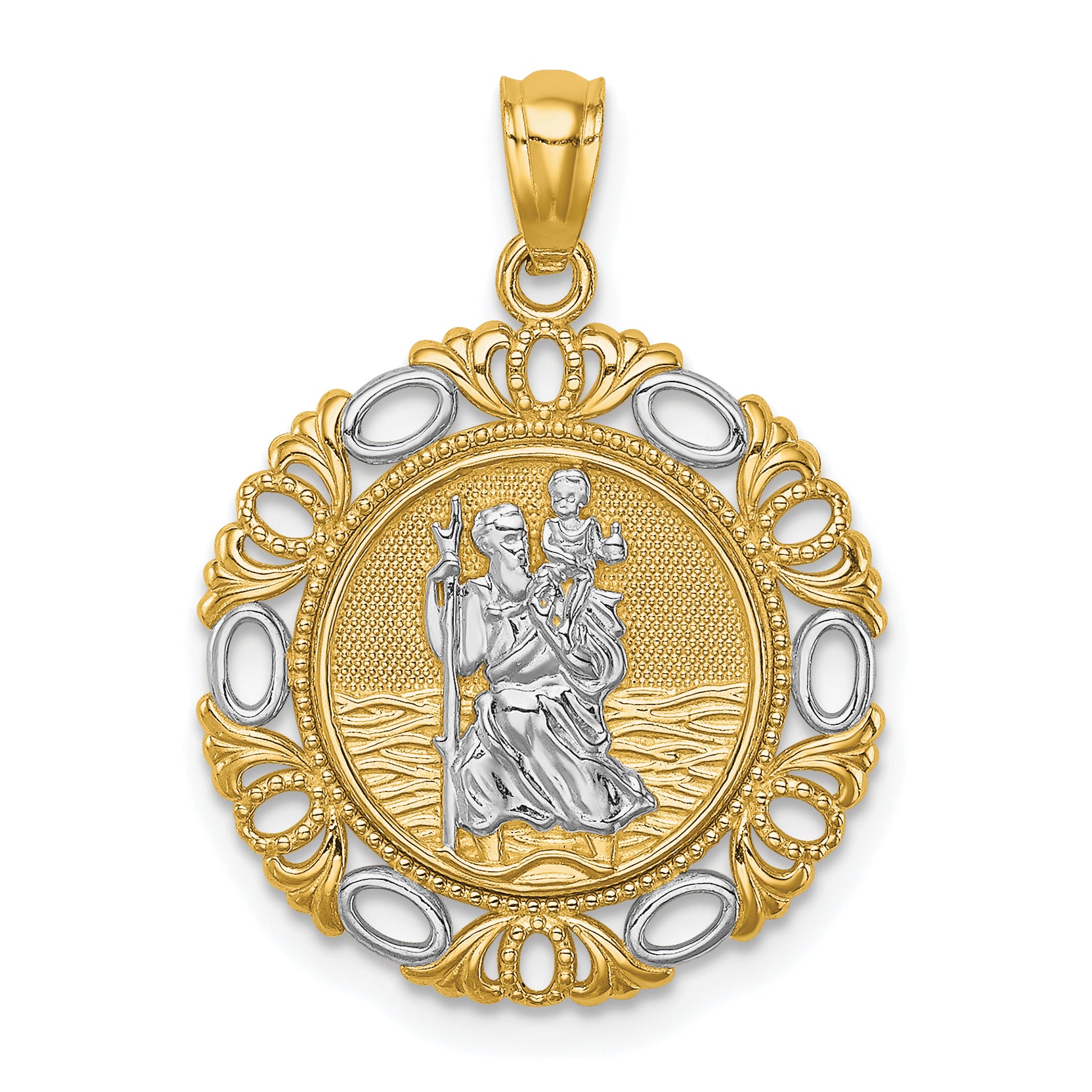 14K w/ Rhodium St. Christopher Medal Main image