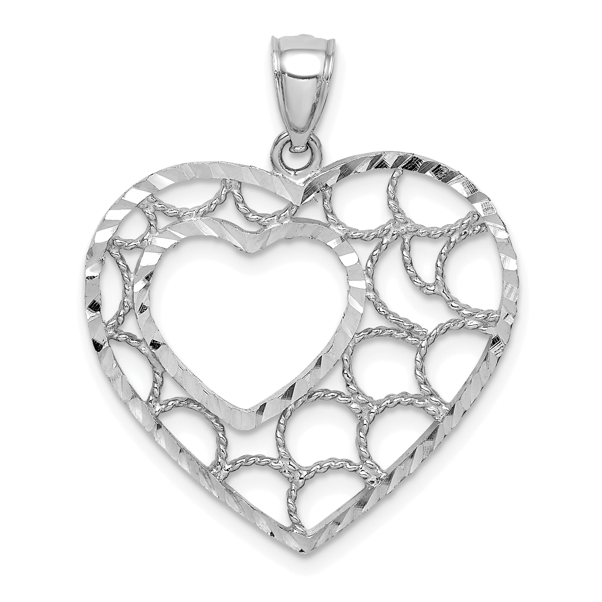14K White Gold Diamond-cut Heart Pendant Main image