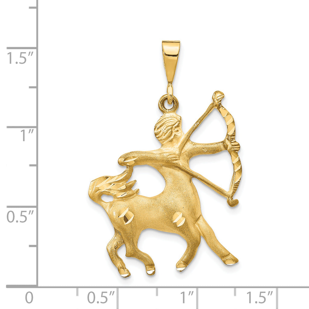 14K Satin Diamond-Cut Sagittarius Zodiac Charm Elegant Gold Pendant