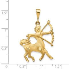 14K Satin Diamond-Cut Sagittarius Zodiac Charm Elegant Gold Pendant