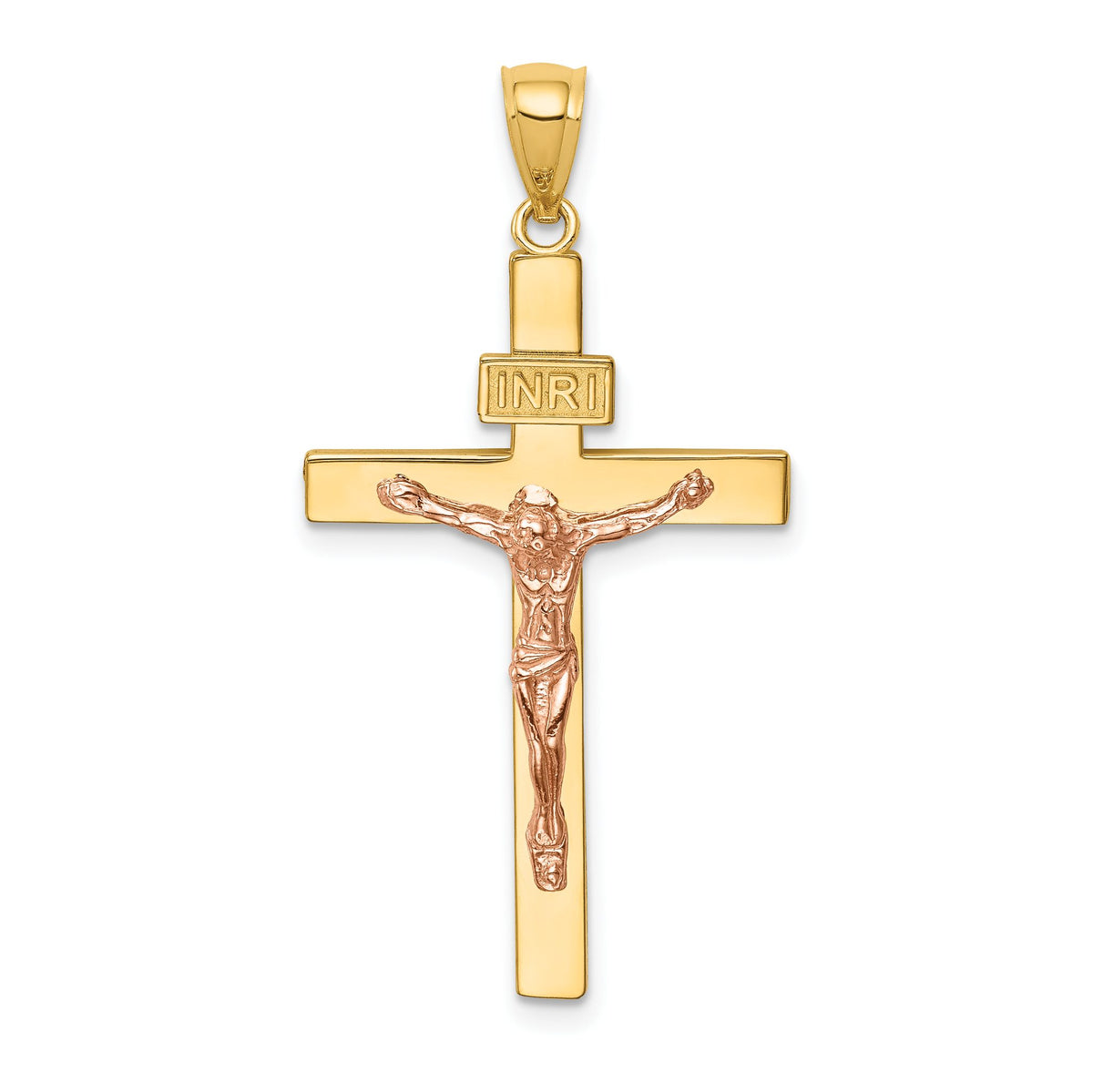Rose Corpus INRI Crucifix Pendant in 14K Two-Tone Gold, 37mm - Sophia Jewelers Main image