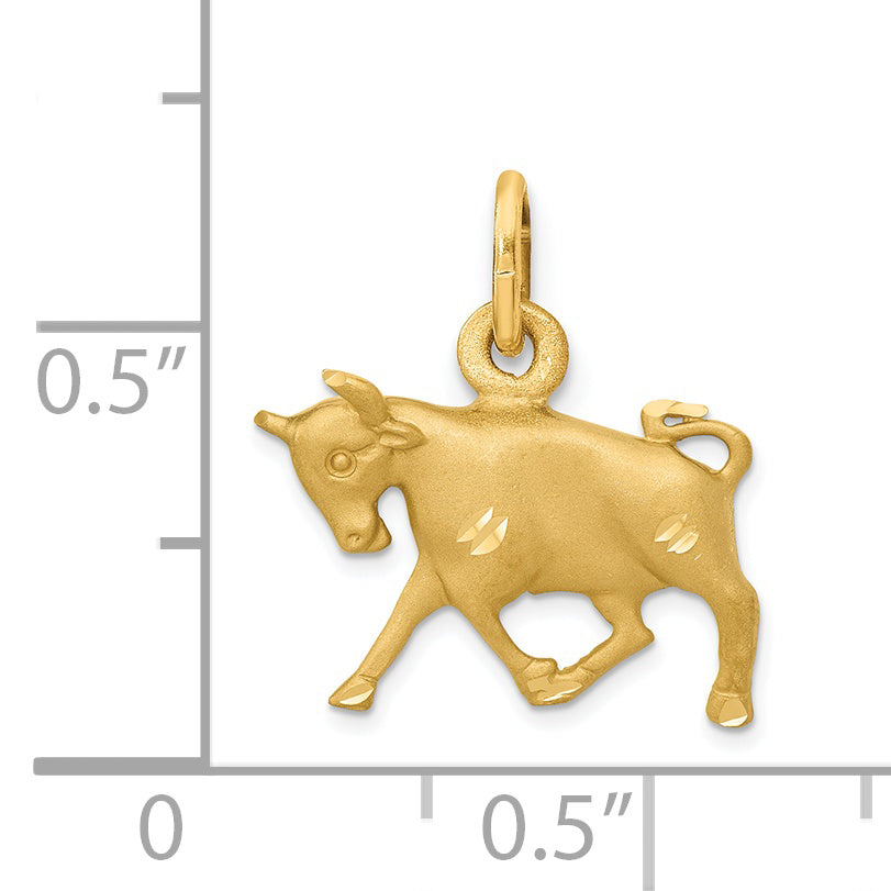 14K Gold Satin Diamond-Cut Taurus Zodiac Charm by Sophia Jewelers Secondary image
