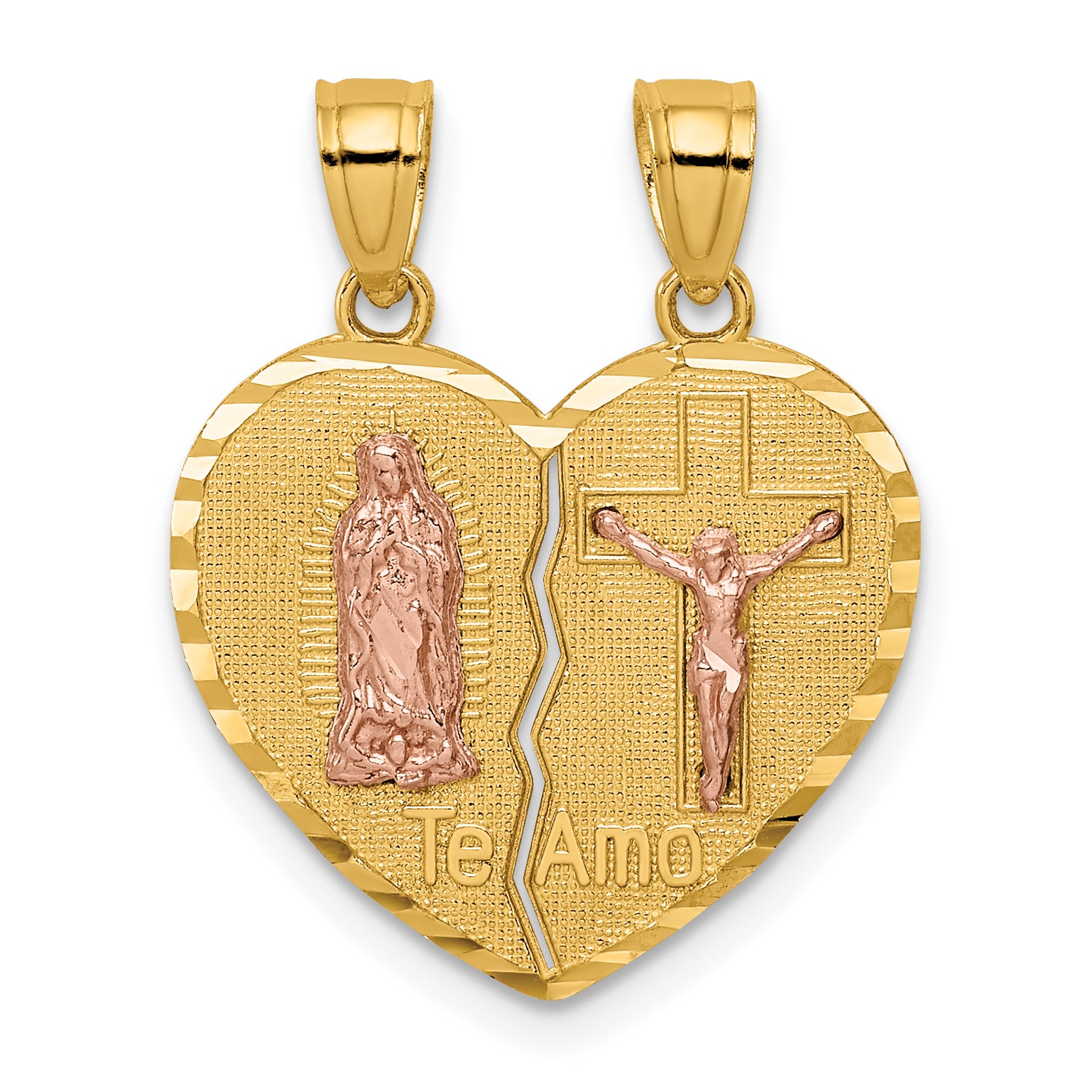 14K Two-tone Reversible Lady of Guadalupe&Crucifix Breakapart Pendant Main image