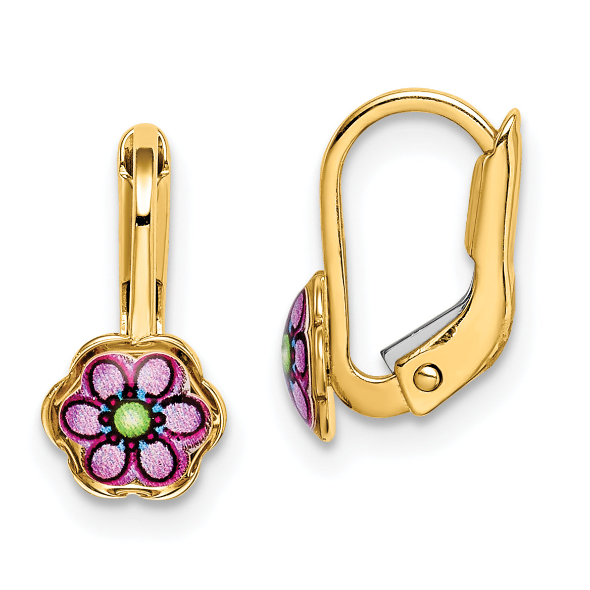 14K Children's Enamel Flower Leverback Earrings Main image
