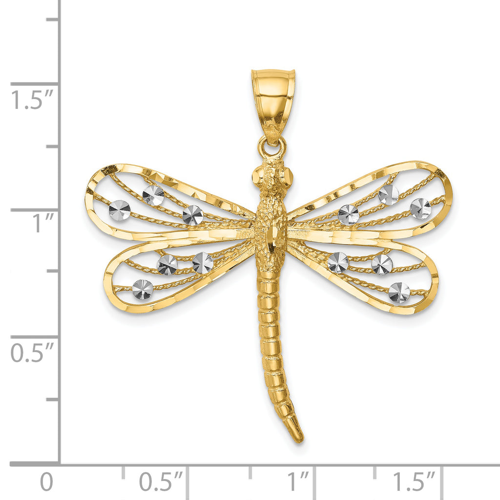 14K Diamond-cut White Rhodium Dragonfly Pendant