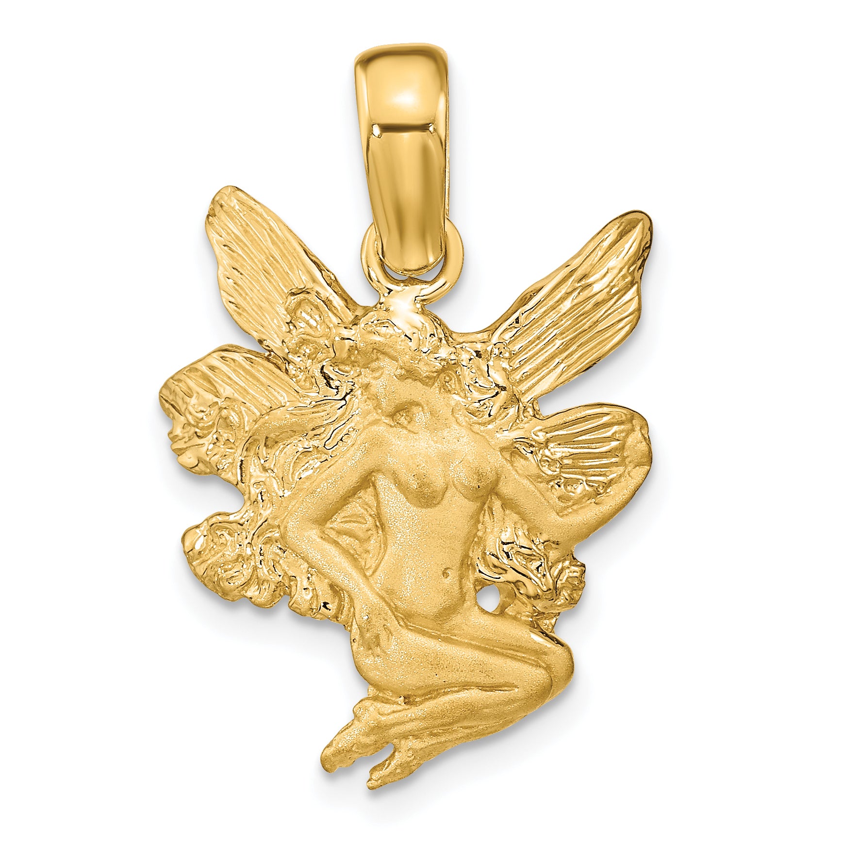 14k Satin and Polished Fairy Charm