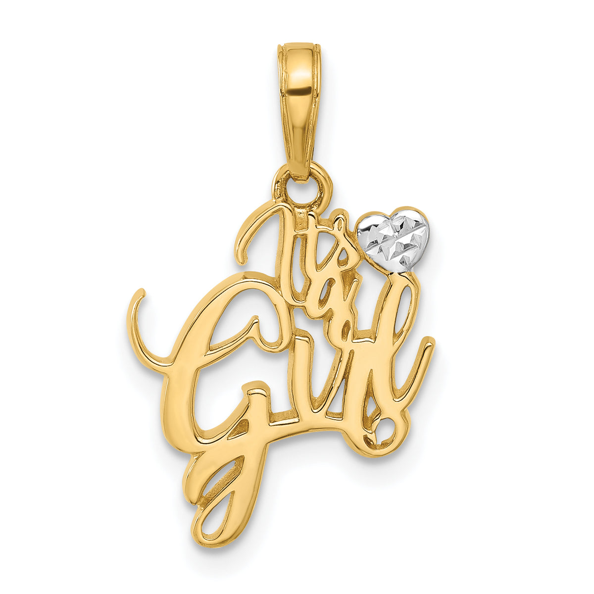 14k and White Rhodium D/C Heart It's A Girl Pendant