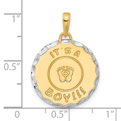 14k and White Rhodium D/C It's A Boy Pendant