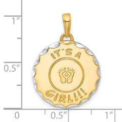 14k and White Rhodium It's A Girl! Disc Pendant