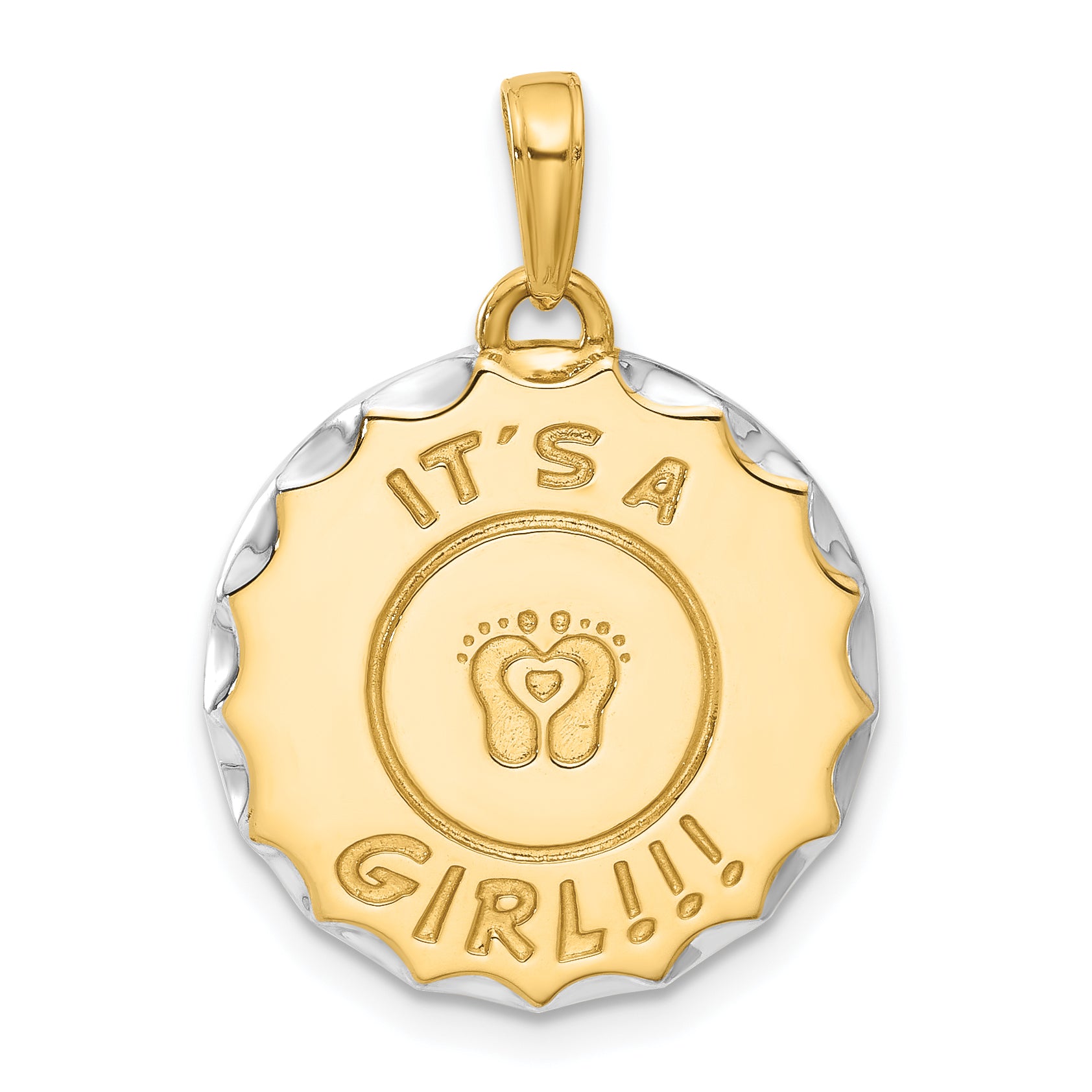 14k and White Rhodium It's A Girl! Disc Pendant