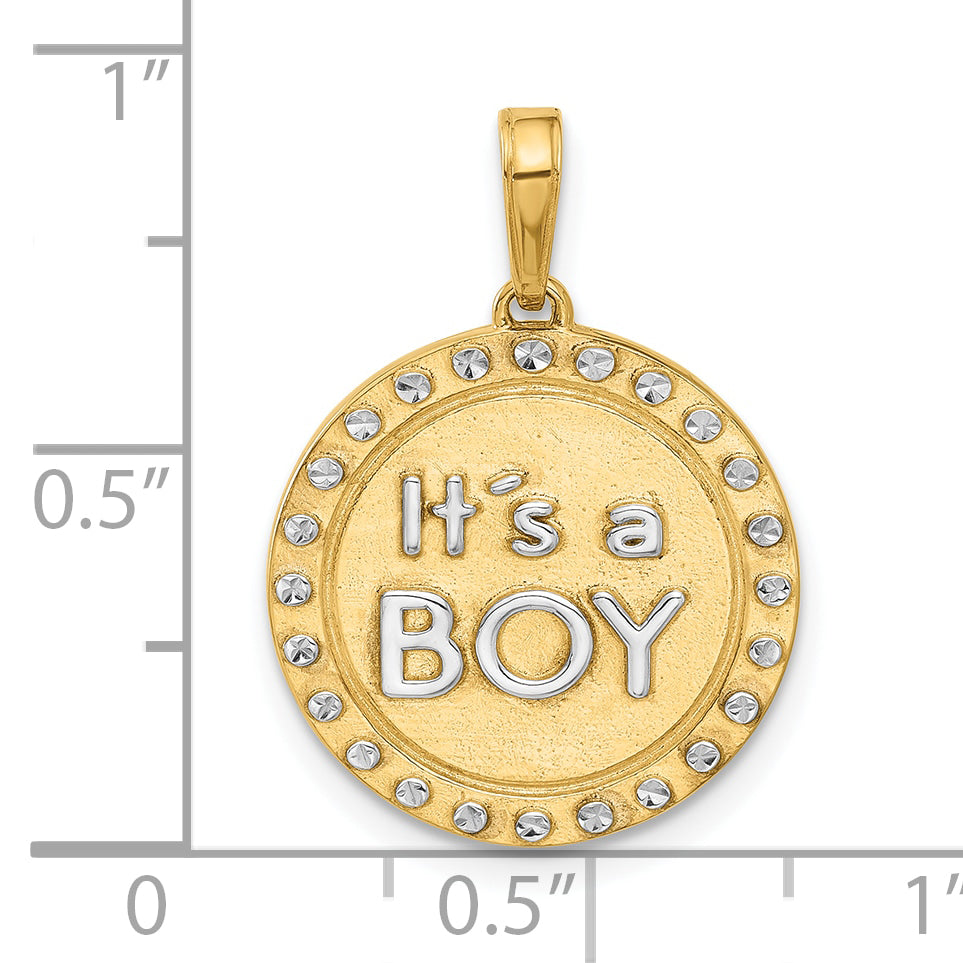 14k and White Rhodium D/C It's A Boy Pendant