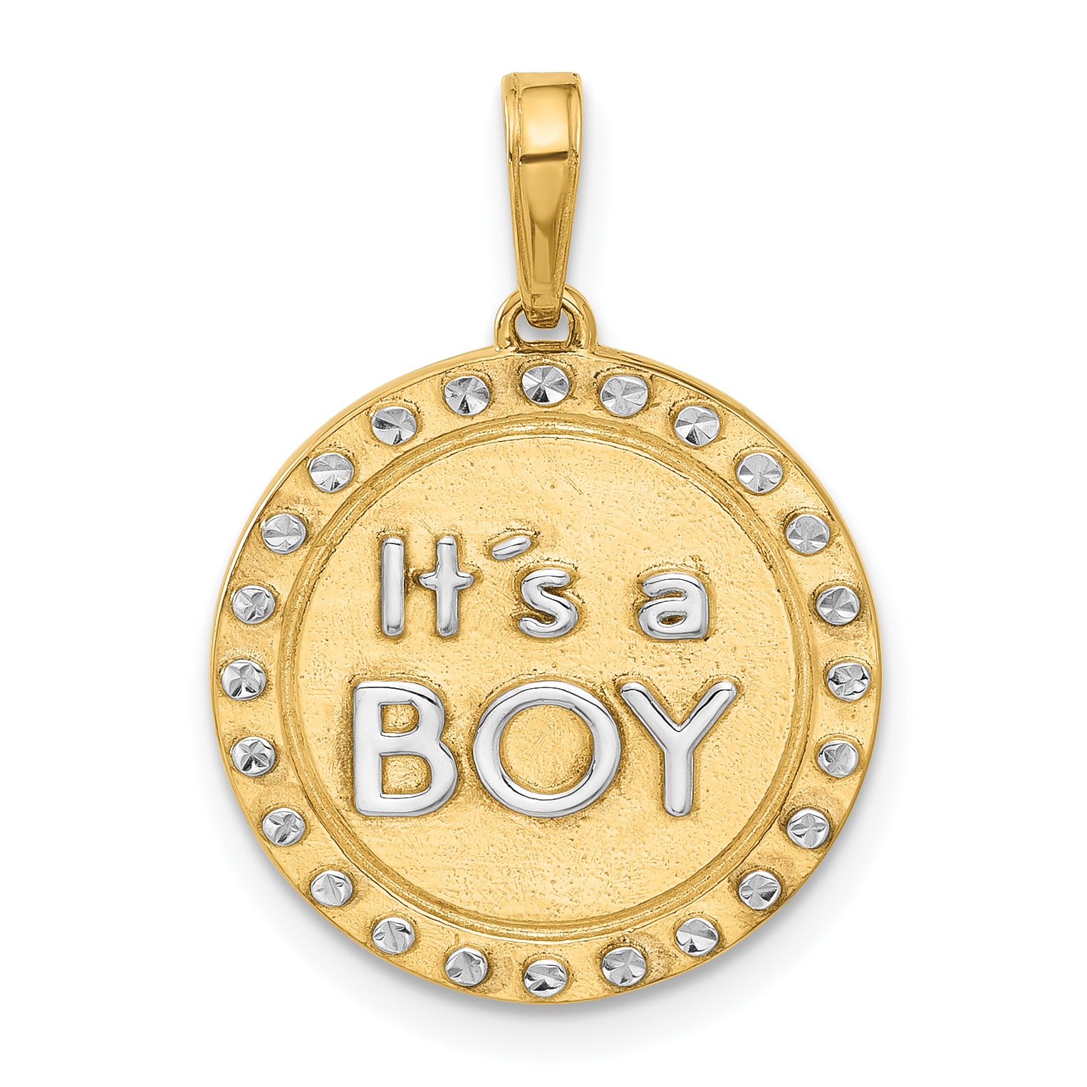 14k and White Rhodium D/C It's A Boy Pendant