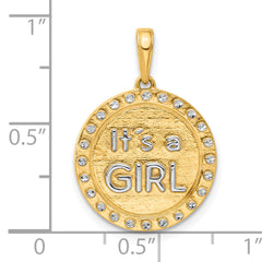 14k and White Rhodium D/C It's A Girl Pendant