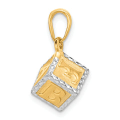 14K and White Rhodium D/C 3D Baby Letter Block Pendant