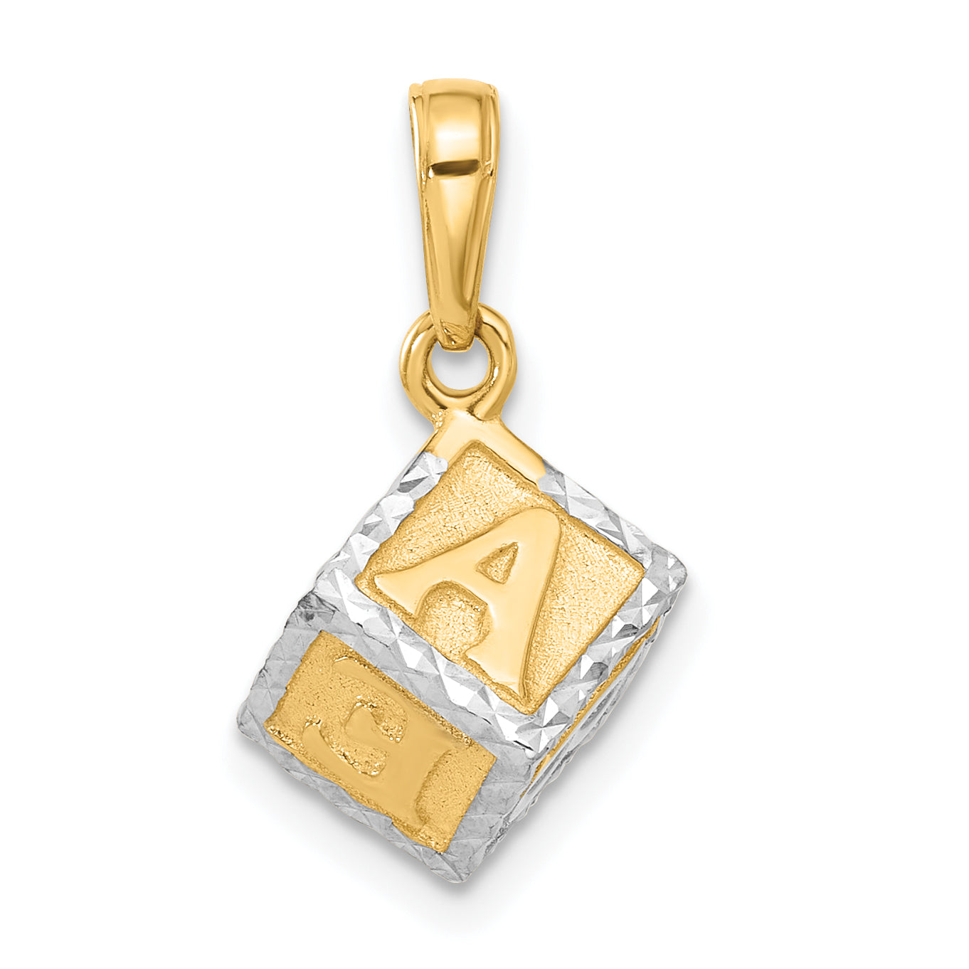 14K and White Rhodium D/C 3D Baby Letter Block Pendant