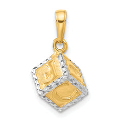 14K and White Rhodium D/C 3D Baby Letter Block Pendant