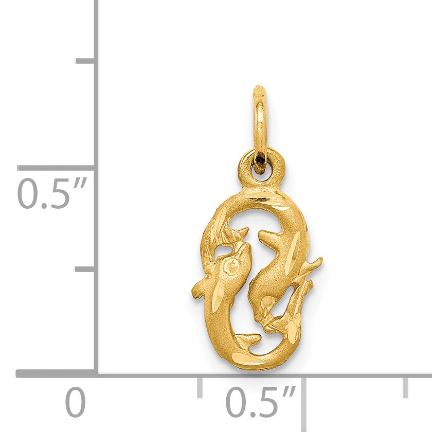 14K Gold Satin Diamond-Cut Pisces Zodiac Charm  Elegant Theme by Sophia Jewelers