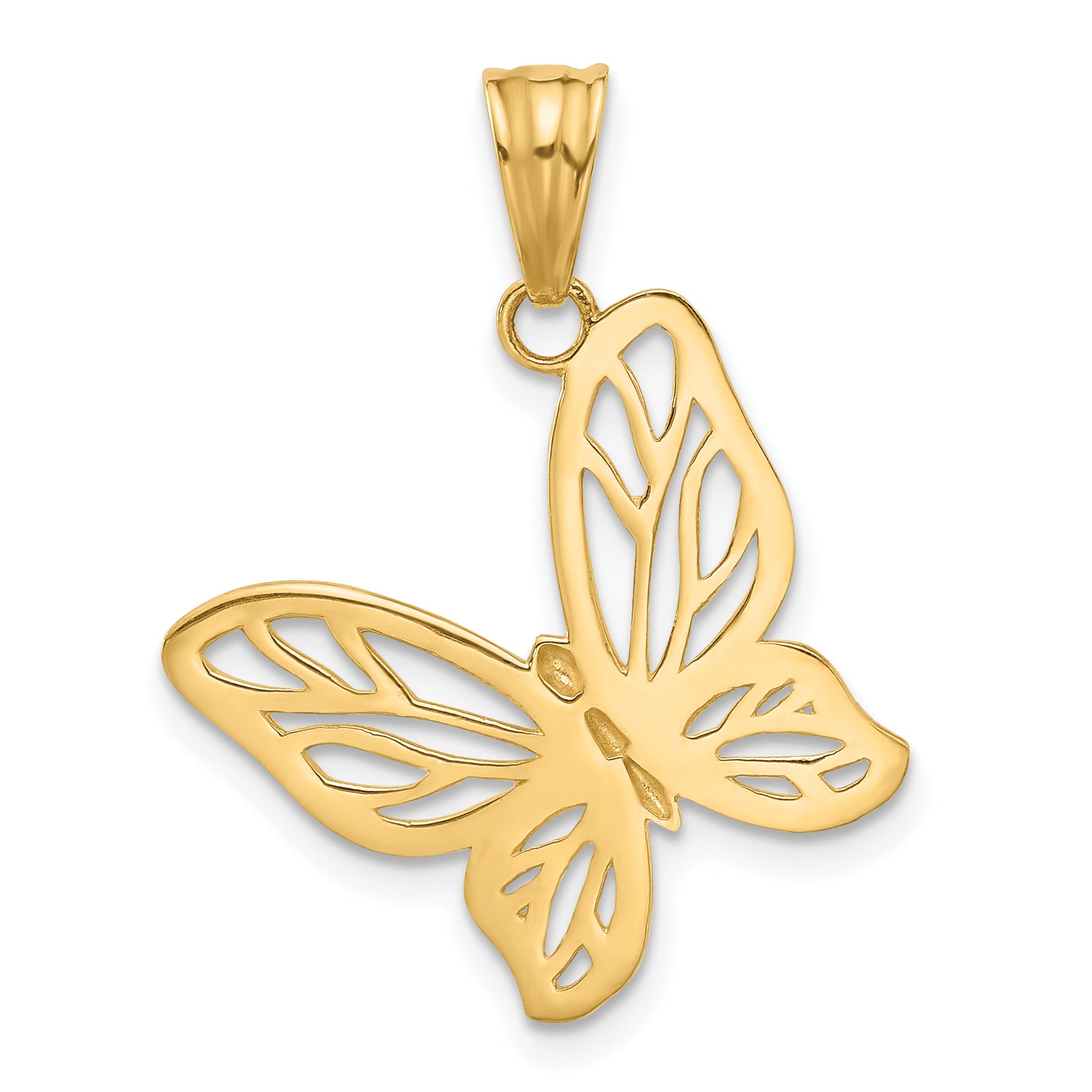 14K and White Rhodium D/C Butterfly Pendant