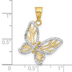 14K and White Rhodium D/C Butterfly Pendant