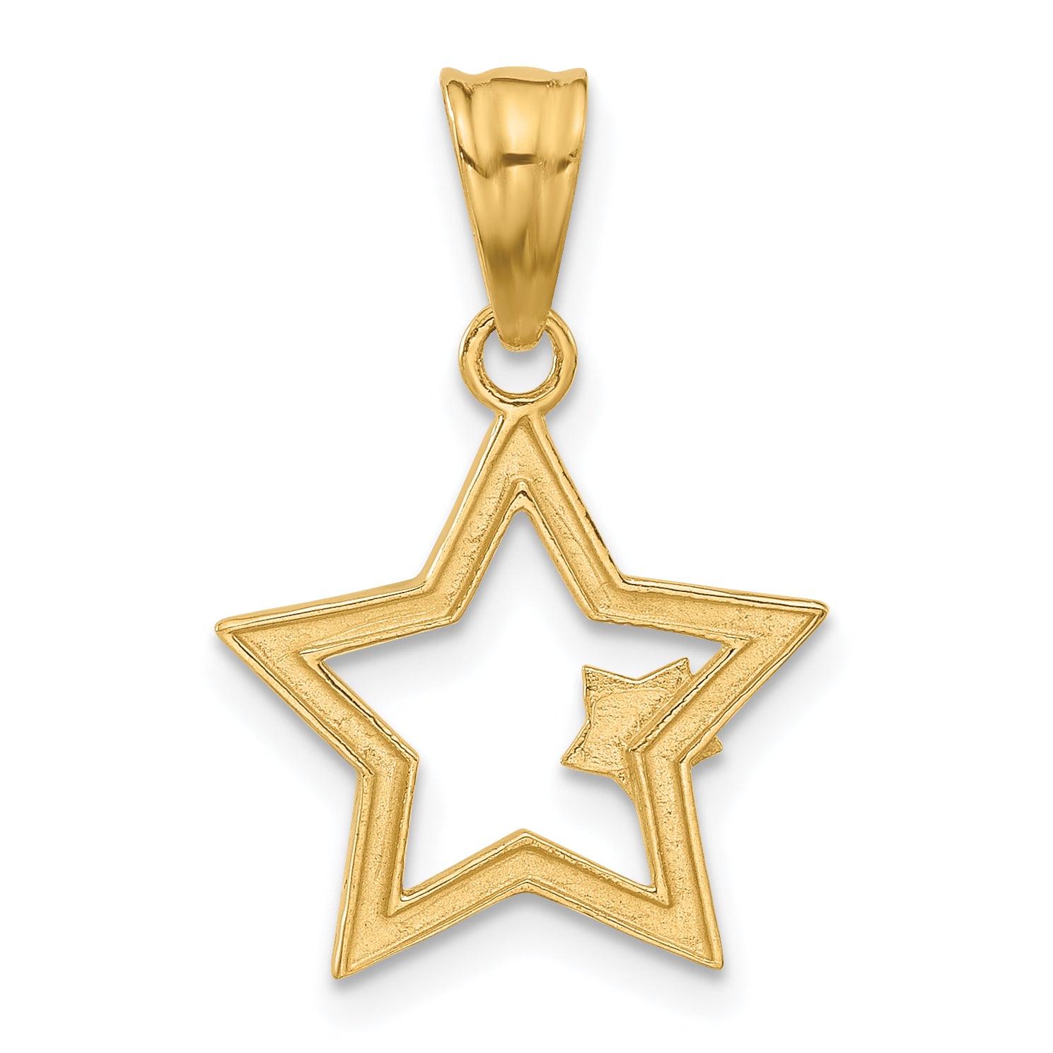 14K and White Rhodium D/C Stars Pendant