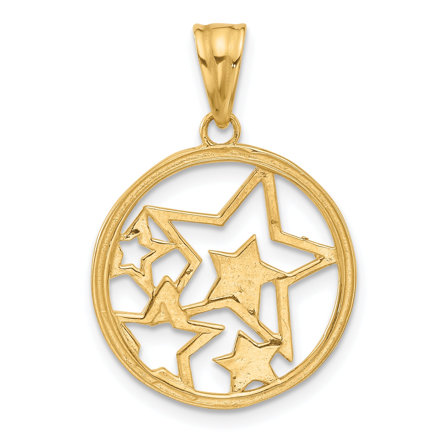 14K and White Rhodium D/C Stars Pendant