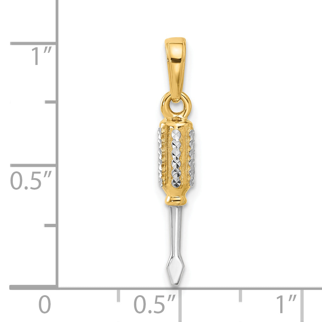14K and White Rhodium D/C 3D Flathead Screwdriver Pendant