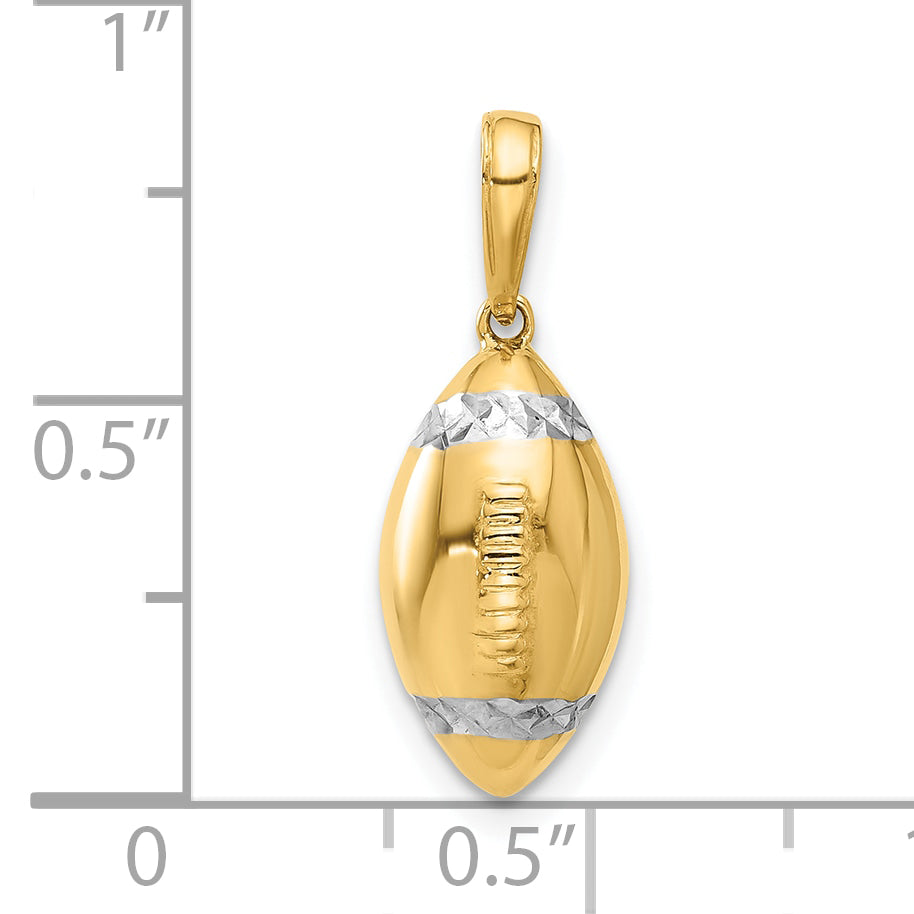 14k and White Rhodium D/C 3D Football Pendant
