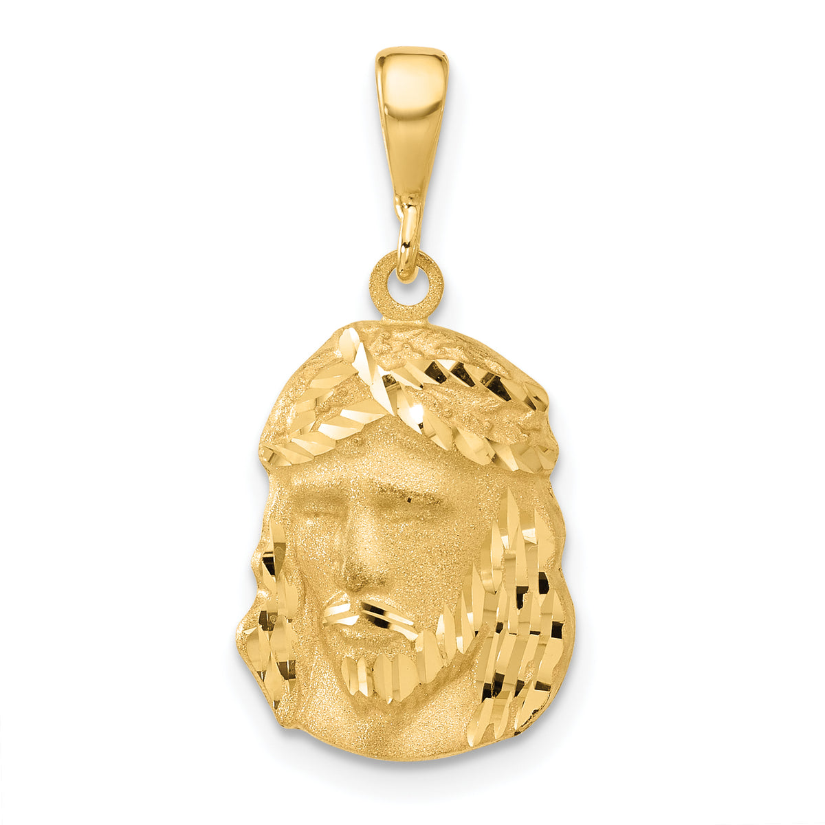 14K Satin and Diamond-cut Jesus Medal Pendant