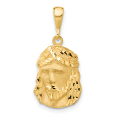 14K Satin and Diamond-cut Jesus Medal Pendant