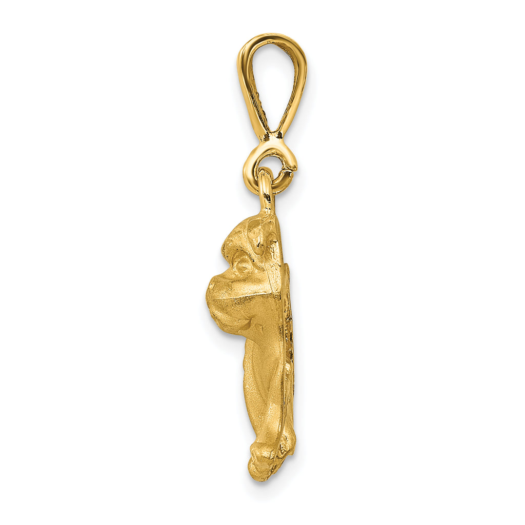 14K Gold Bulldog Pendant for Men with Brushed Diamond-Cut Finish
