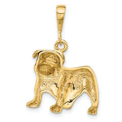 14K Gold Bulldog Pendant for Men with Brushed Diamond-Cut Finish