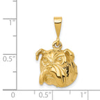 14K Gold Bulldog Pendant with Polished Finish and Textured Detail