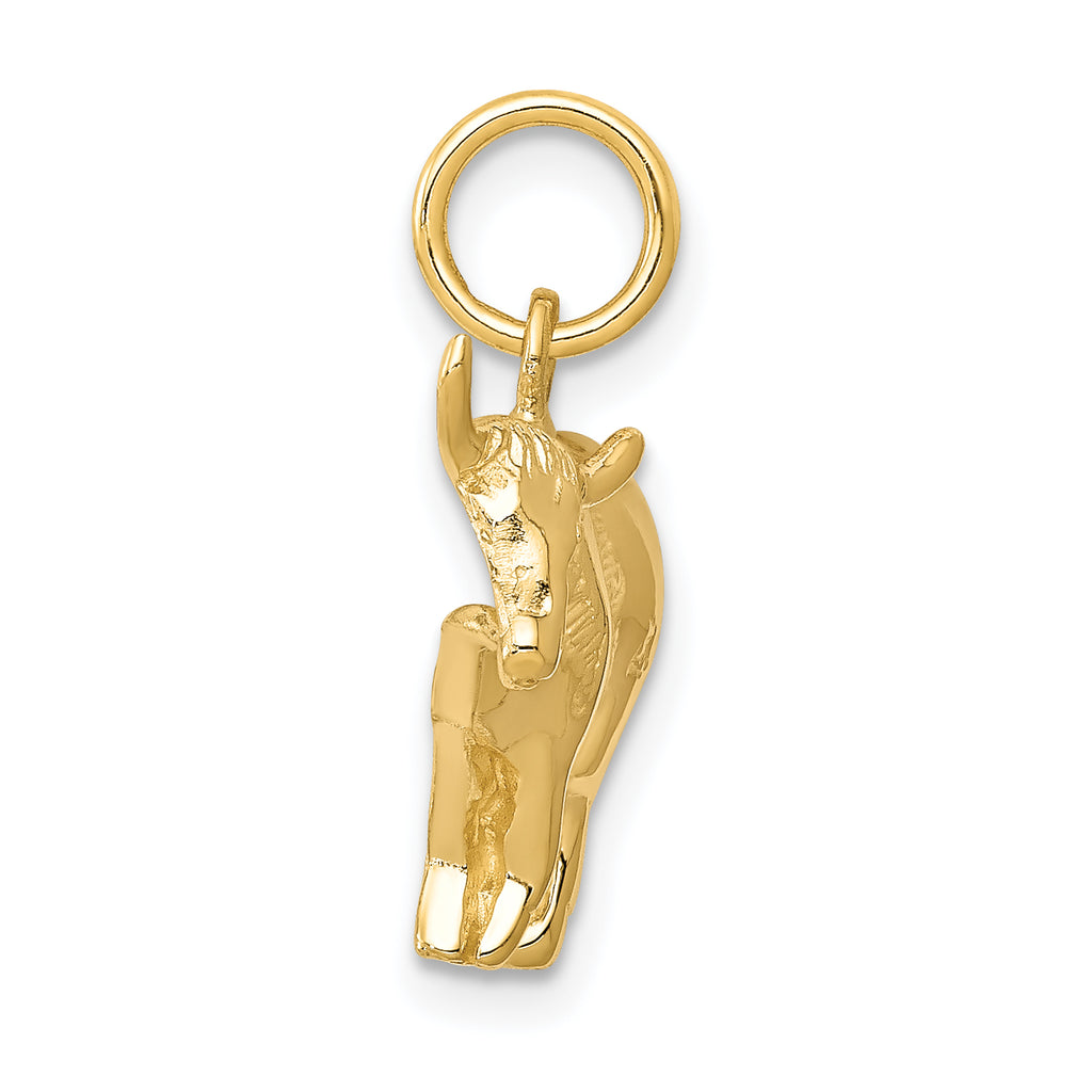 14K Gold Men's Steer Pendant with Polished Textured Finish