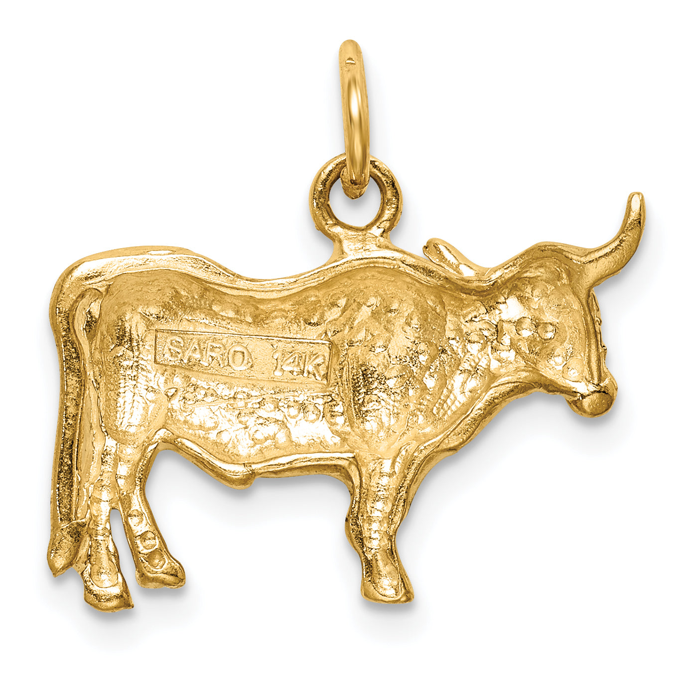 14K Gold Men's Steer Pendant with Polished Textured Finish