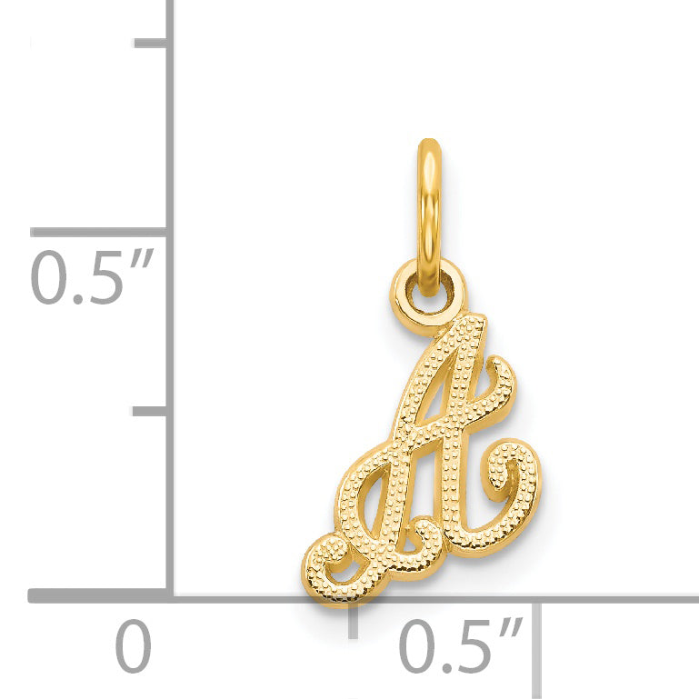 14K Gold Script Letter A Charm with Polished Finish Elegant Small Design