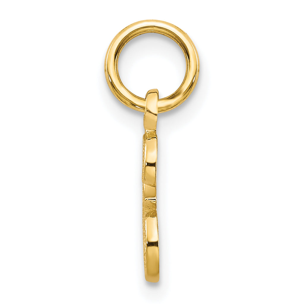 14K Yellow Gold Script Letter E Initial Charm with Polished Finish