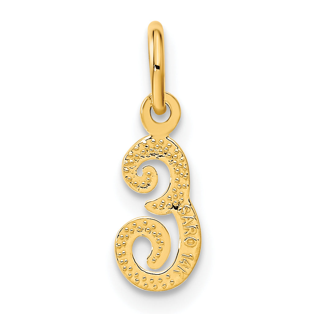 14K Yellow Gold Script Letter E Initial Charm with Polished Finish