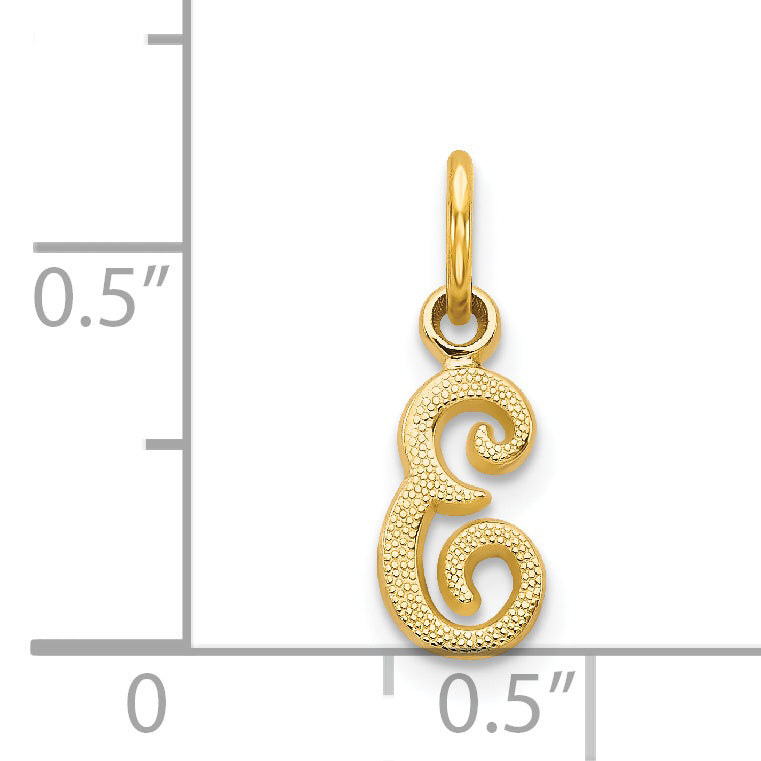 14K Yellow Gold Script Letter E Initial Charm with Polished Finish