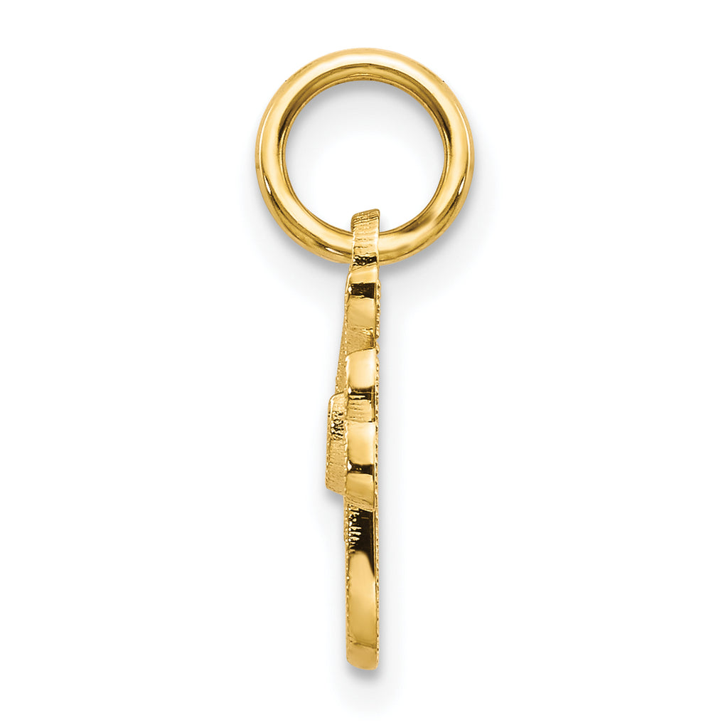 14K Yellow Gold Script Letter F Charm with Polished Textured Finish
