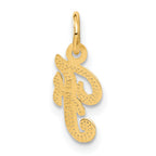 14K Yellow Gold Script Letter F Charm with Polished Textured Finish