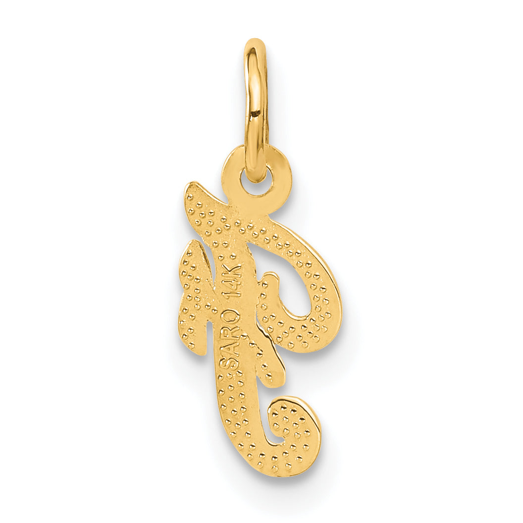 14K Yellow Gold Script Letter F Charm with Polished Textured Finish