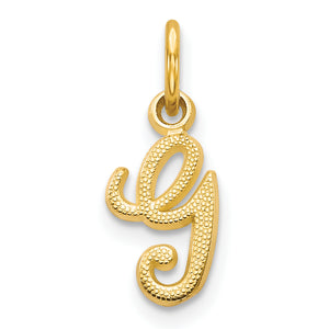 Script Letter G Initial Charm in 14K Yellow Gold, Satin & Textured - Sophia Jewelers