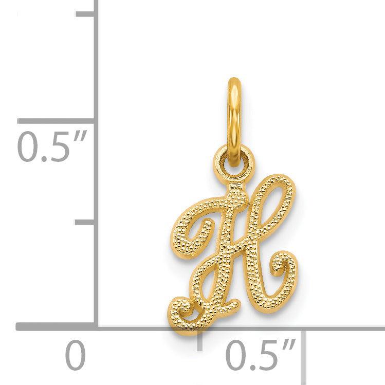 14K Yellow Gold Script Letter H Charm with Polished Finish  Small and Elegant