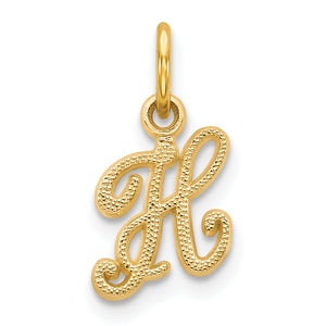 Script Letter H Initial Charm in 14K Yellow Gold, Satin & Textured - Sophia Jewelers