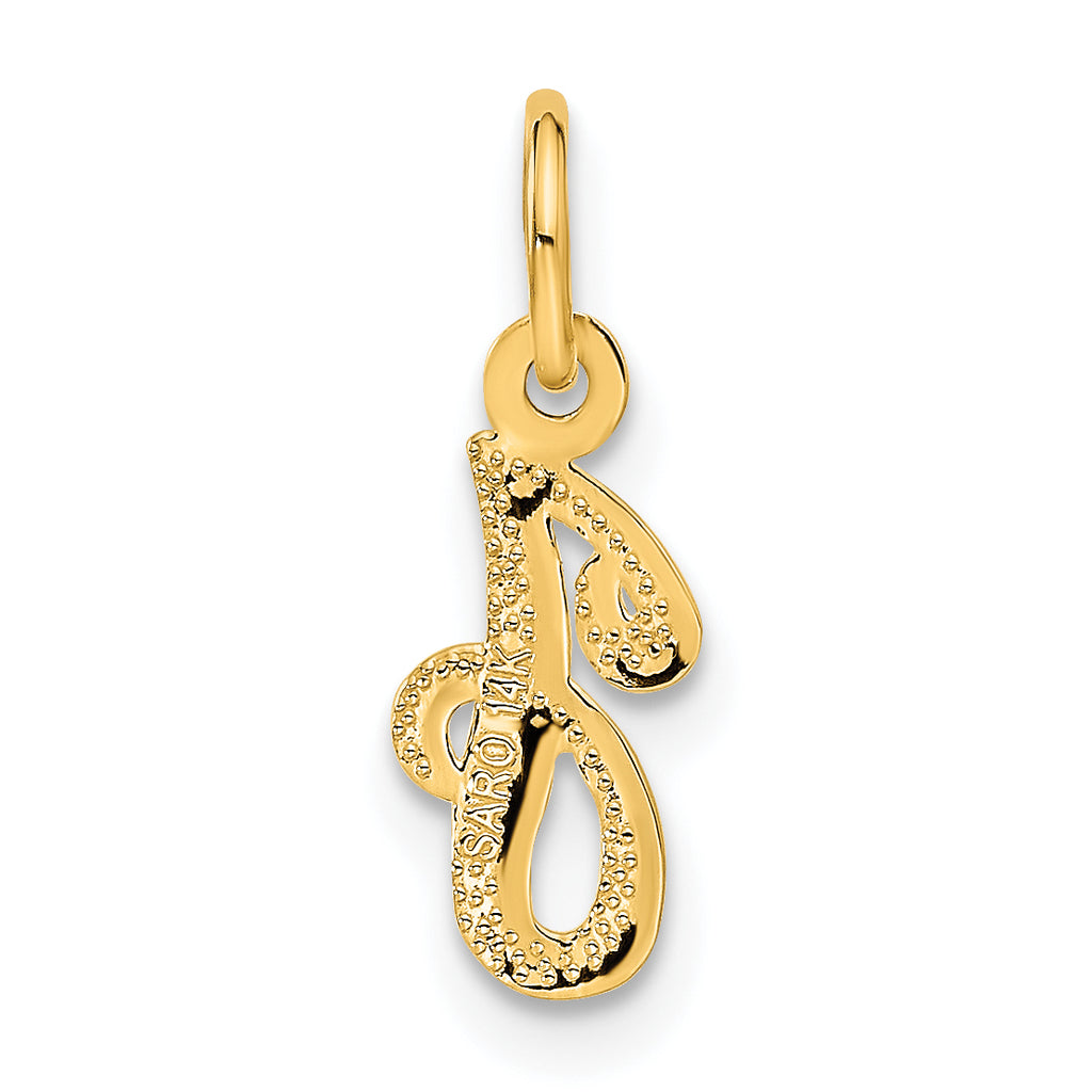 14K Yellow Gold Script Letter J Initial Charm Polished & Textured