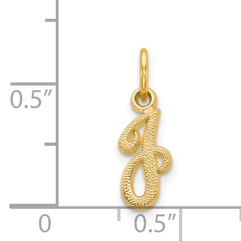 14K Yellow Gold Script Letter J Initial Charm Polished & Textured