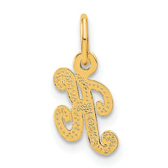 14K Gold Script Letter K Charm with Polished Textured Finish