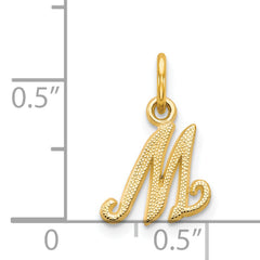 14K Yellow Gold Script Letter M Charm with Polished Finish Elegant and Textured