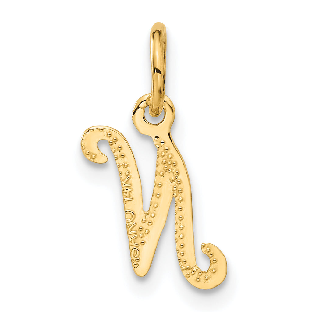 14K Gold Script Initial N Charm with Polished Textured Finish