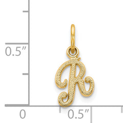 14K Yellow Gold Script Letter R Charm with Polished Finish Elegant and Textured